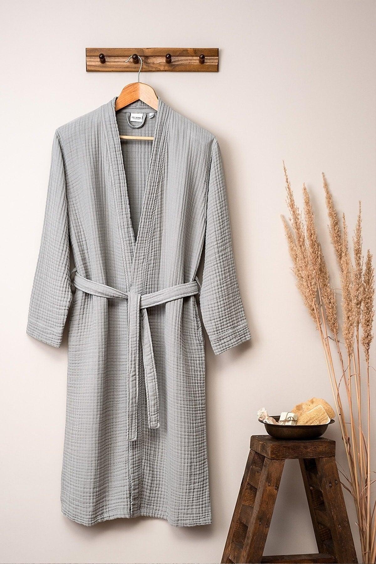 Unisex Kimono Muslin Bathrobe Gray - Swordslife