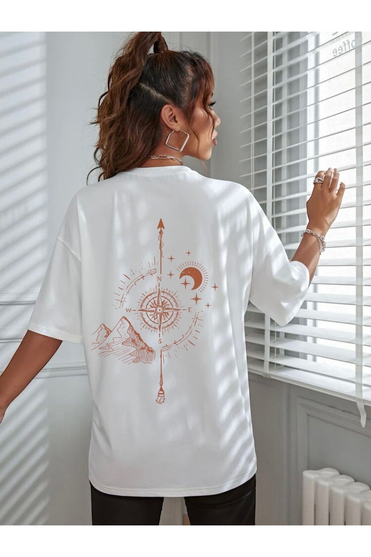 Compass Printed Oversize Unisex T-Shirt