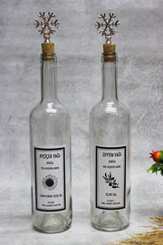 Silver Snowflake Stoppered Transparent Glass Bottle With A Dimple At The Bottom 750 Ml Olive Oil Oil Pot Oil Bottle