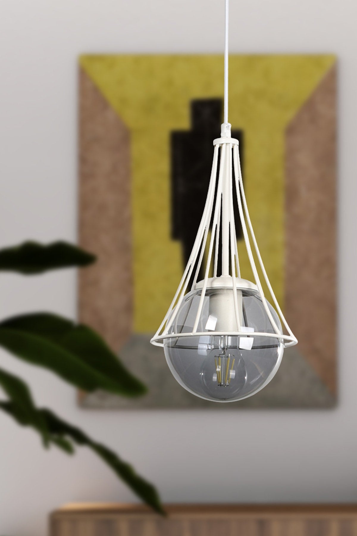 Lapis Single White-Smoked Glop Glass Chandelier