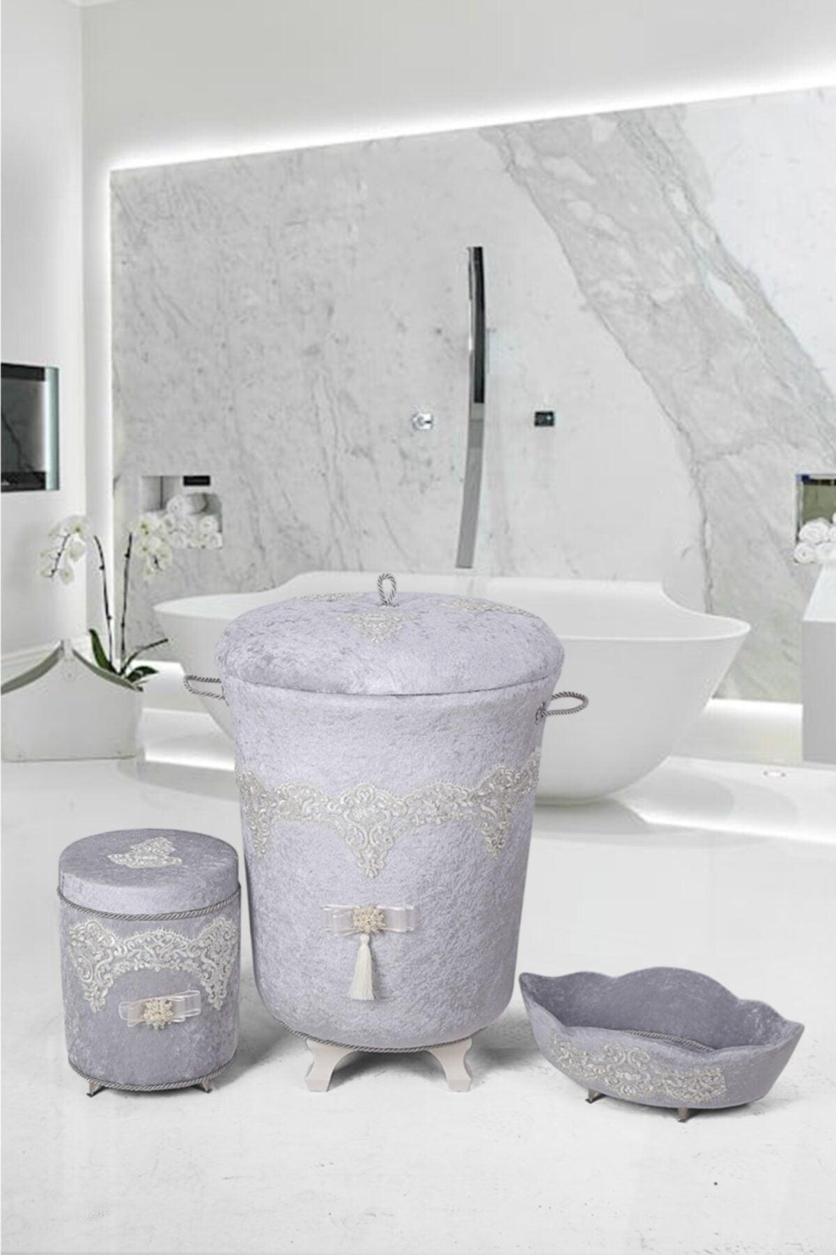 Gray Velvet Bathroom Set of 3 - Swordslife