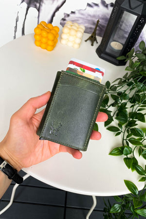Pescol - Green Smart Card Holder / Wallet With Genuine Leather Rfid Protected Mechanism, Top Level Craftsmanship