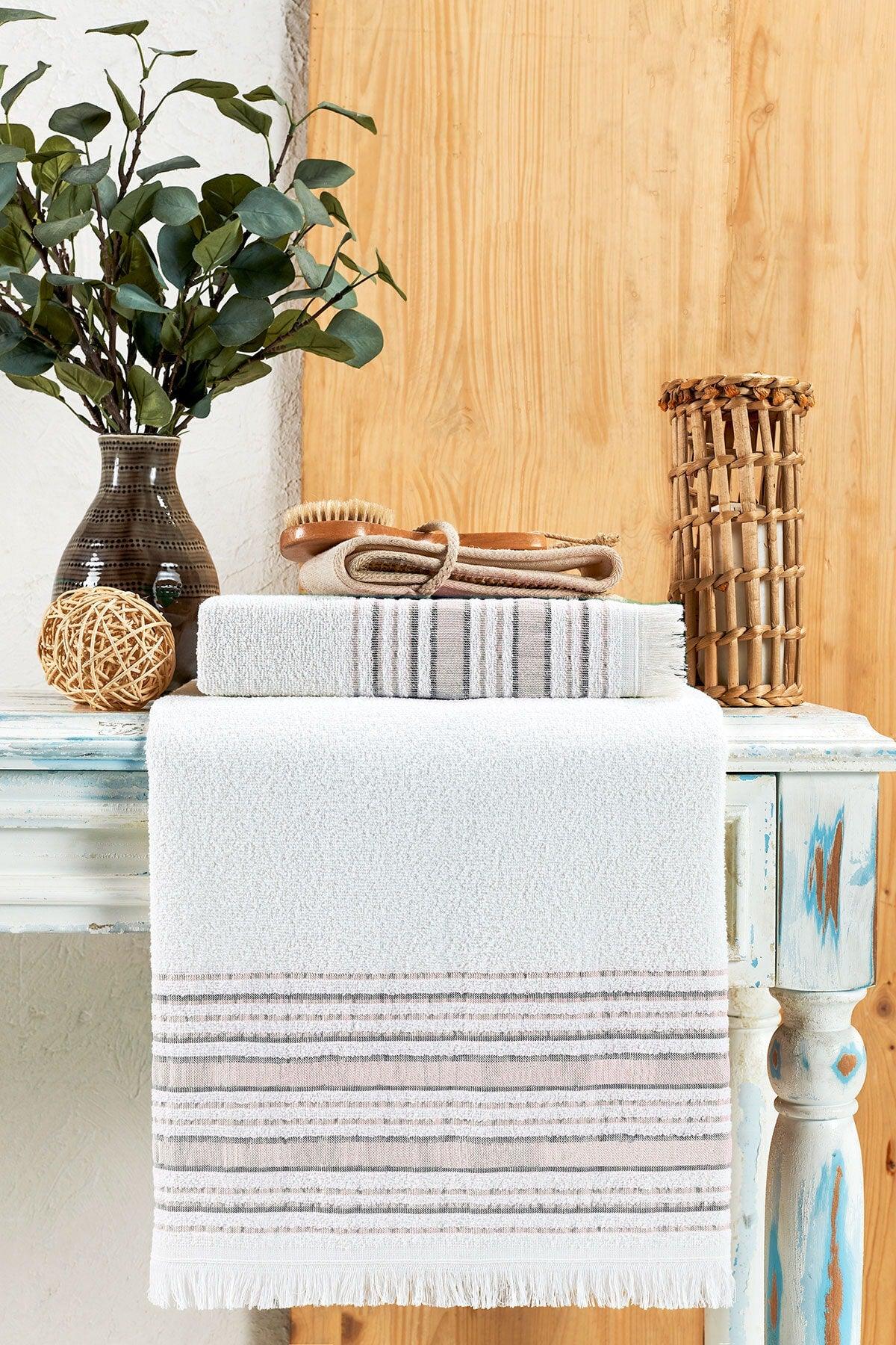 50x90 + 70x140 Cm | Fringe Detailed | 100% Cotton | Vip Brown | Bath Towel Set - Swordslife