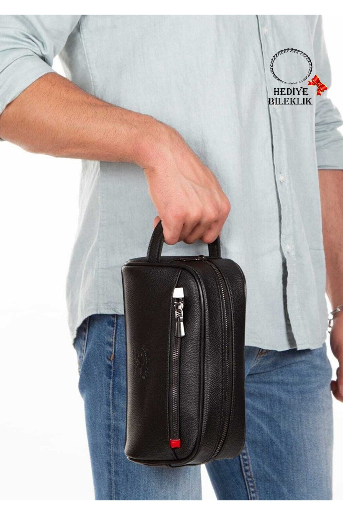 Faux Leather Men Shaving Bag , Daily Cosmetic Bag Shaving