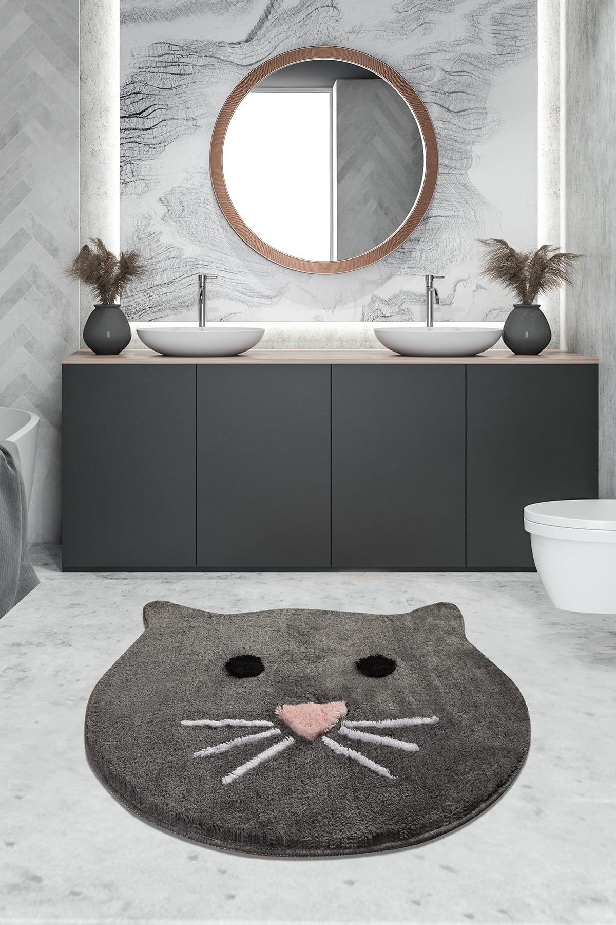 Cat Smoked 90x90 Cm Bathroom Carpet Washable, Non-Slip Base - Swordslife