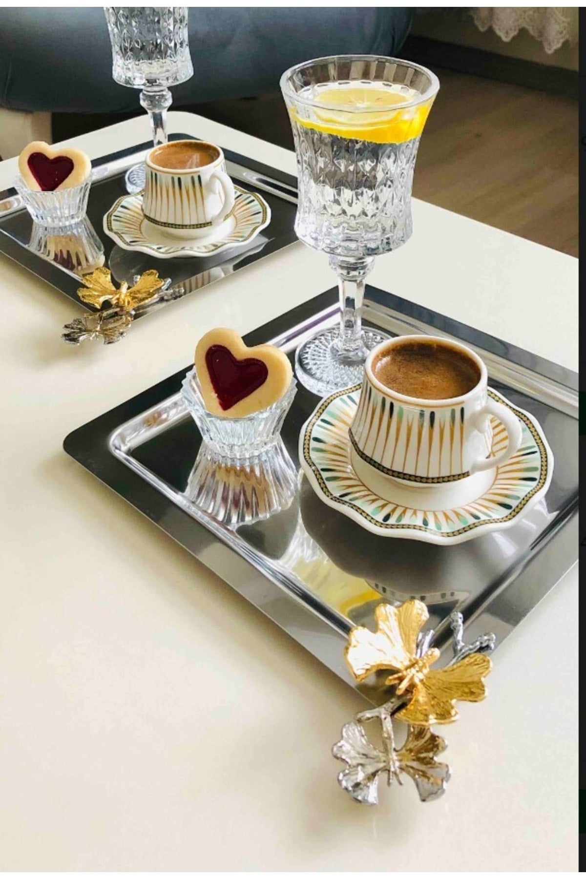 Stainless Steel Square 6 Pcs Serving And Serving Tray With Butterfly Accessories