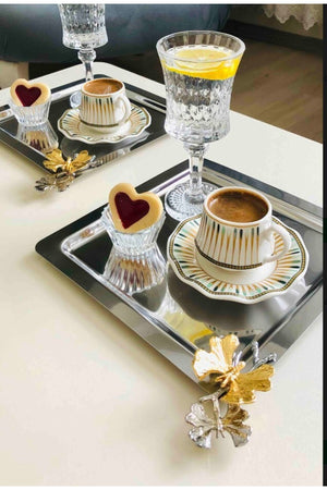 Stainless Steel Square 6 Pcs Serving And Serving Tray With Butterfly Accessories