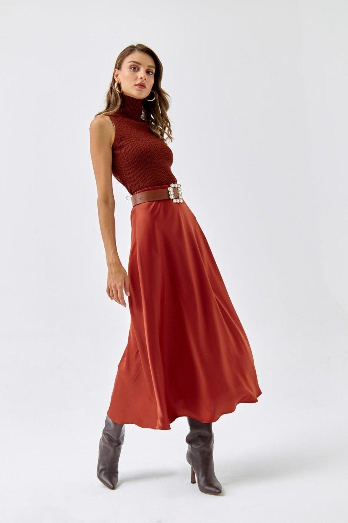 Elastic Waist Satin Tile Skirt - Swordslife