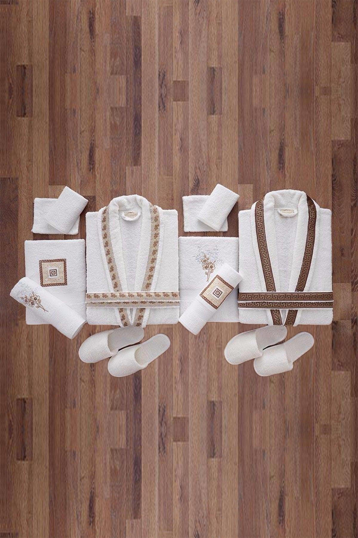 Unisex Cream Shawl Collar Boxed Bathrobe Set 20 Pcs - Swordslife