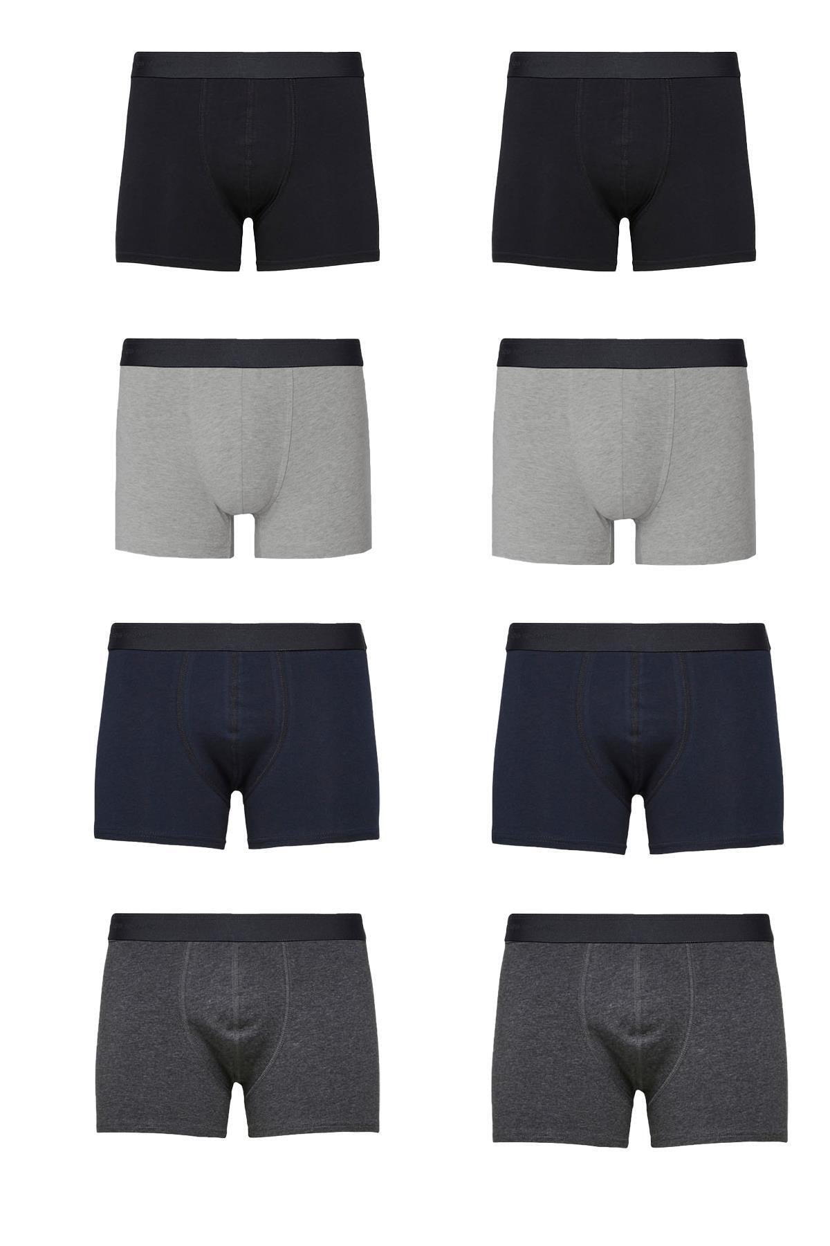 Men'S 8 Pack Premium Black-Gray-Navy-Smoked Lycra Boxer