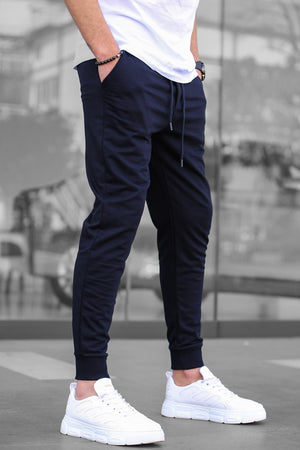 Men'S Navy Blue Elastic Trousers 4821