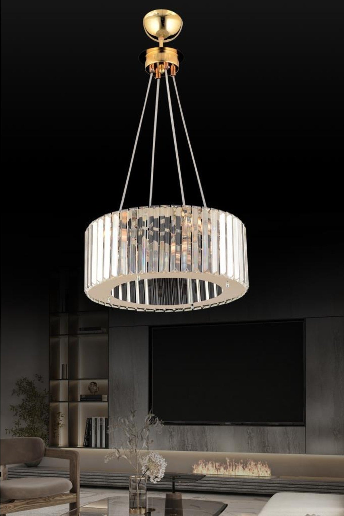 Luxury Diamond 35 Cm Gold Crystal Stone Chandelier