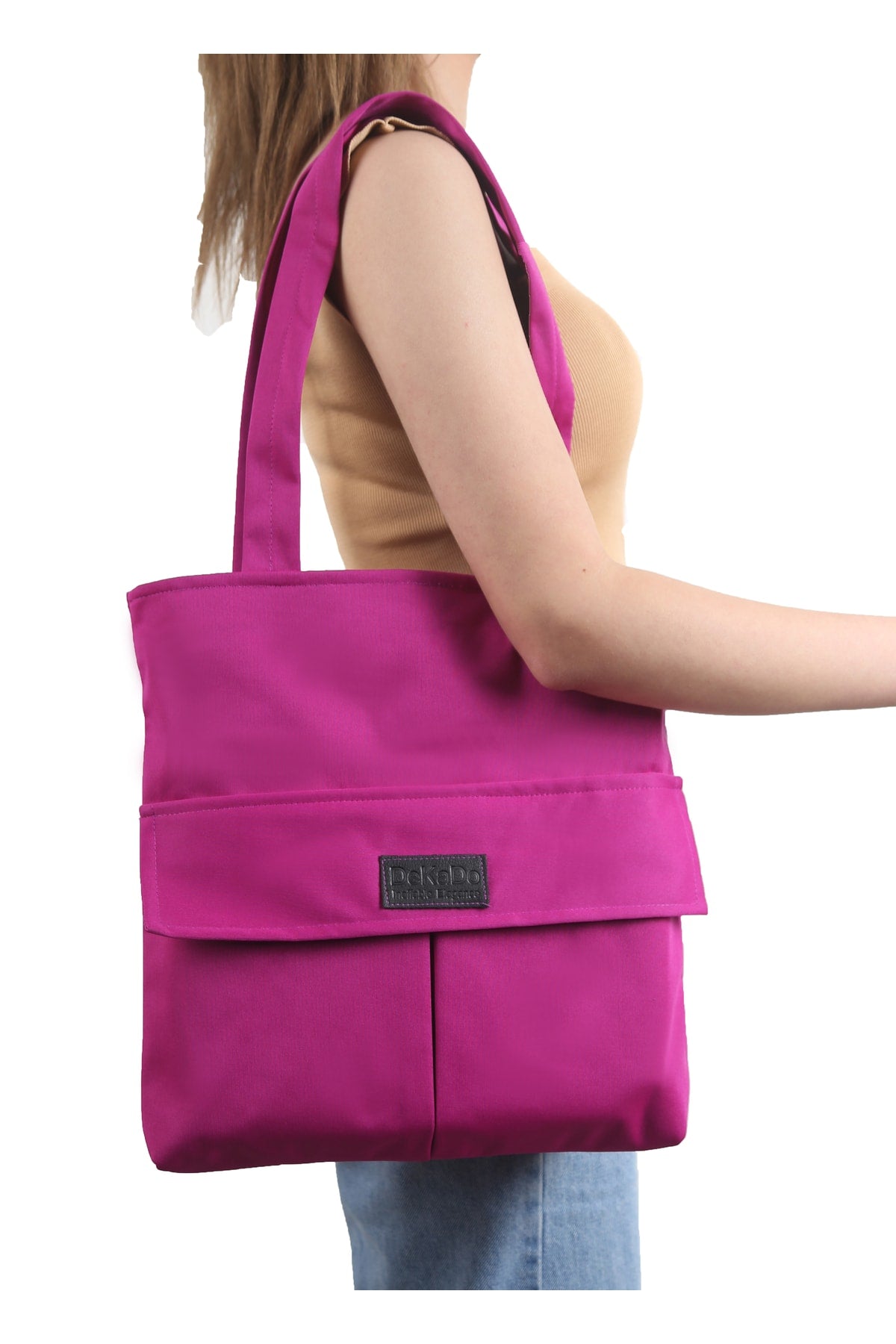 Women Purple Bag Zippered Hand And Shoulder Bag Canvas Fabric Tote Bag