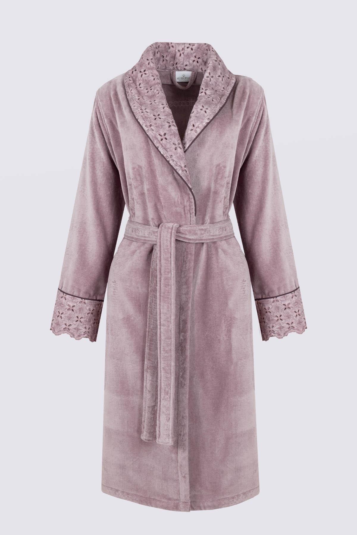 Ella Women's Bathrobe 100% Organic Cotton Embroidered Powder - Swordslife