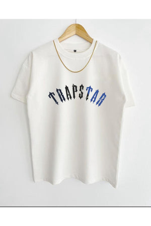 Unisex White Trapstar Printed Oversize Crew Neck Short Sleeve Cotton T-Shirt