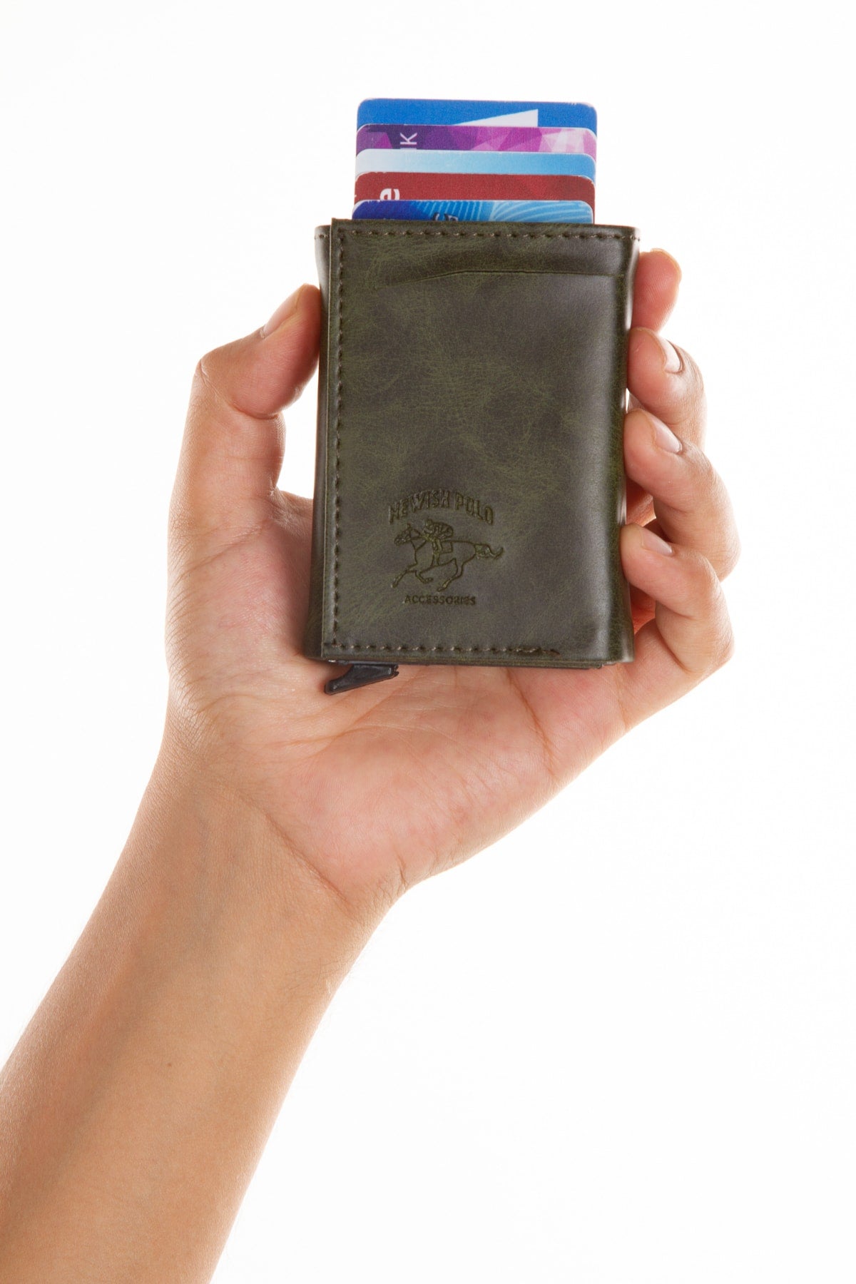 Men's Leather Aluminum Mechanism Sliding Card Holder Wallet with Paper Money Compartment (7,5x10cm)