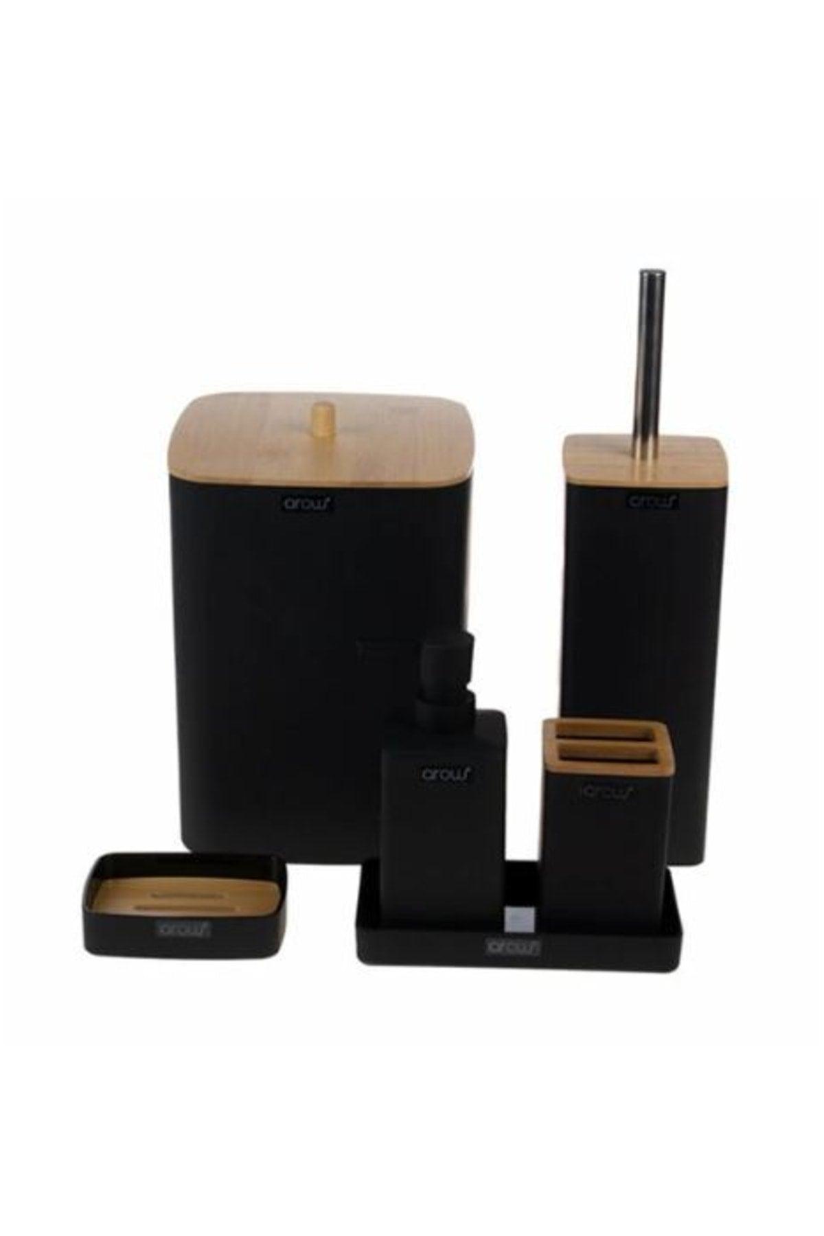 Acrylic 6 Piece Bath Set With Bamboo Cover Black Dc1.tr-3721 - Swordslife