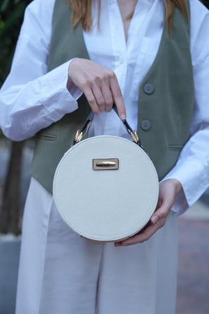 Canvas- Cream Black Women'S Round Shoulder Bag