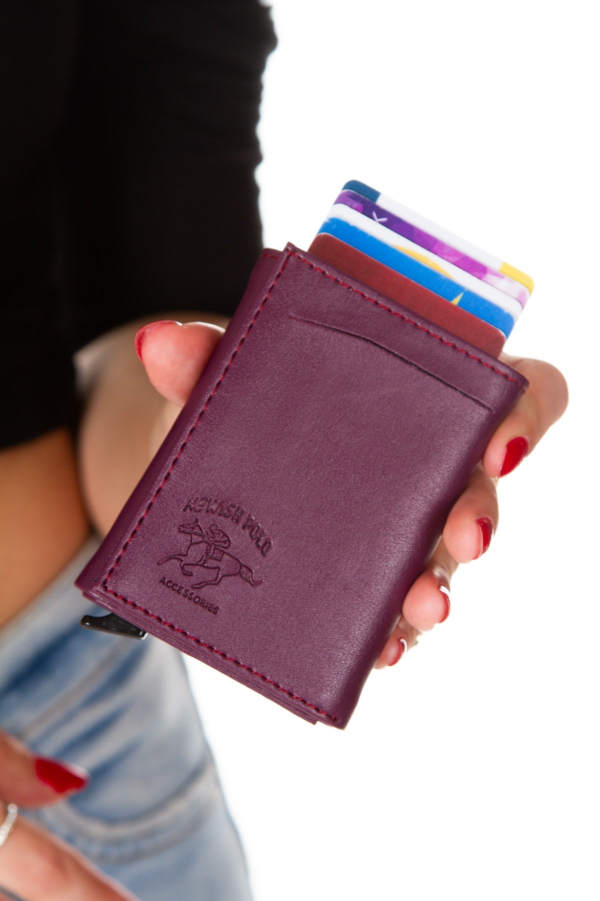 Unisex Leather Aluminum Mechanism Sliding Card Holder Wallet With Paper Money Compartment (7,5X10Cm)