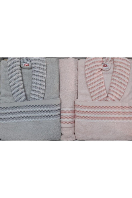 Alba Salmon Taş Pure Cotton Family Bathrobe Set Bathrobe Set Happy Days Pure Cotton Family Bathrobe - Swordslife