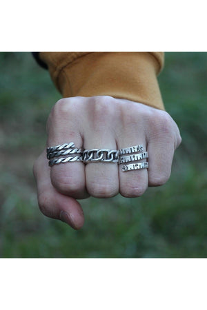 Antique Silver Plated Adjustable Model 3 Piece Men'S Ring Set
