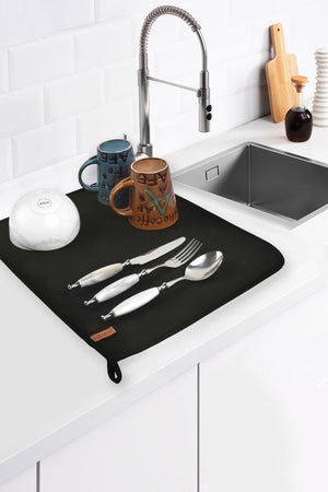 Basic Dish Drying Mat Drying Cloth Drying Cover Counter Top Black
