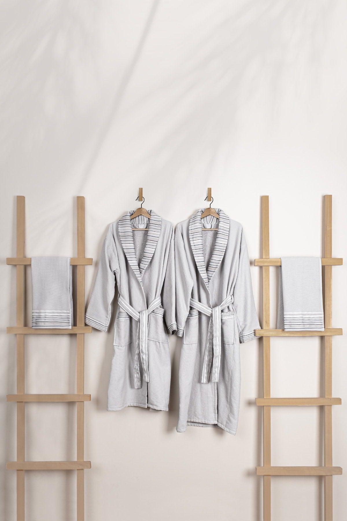 Limira Set of 4 Gray Cotton 2 Bathrobes Sml-xl 2 Towels 50x90 2242 - Swordslife