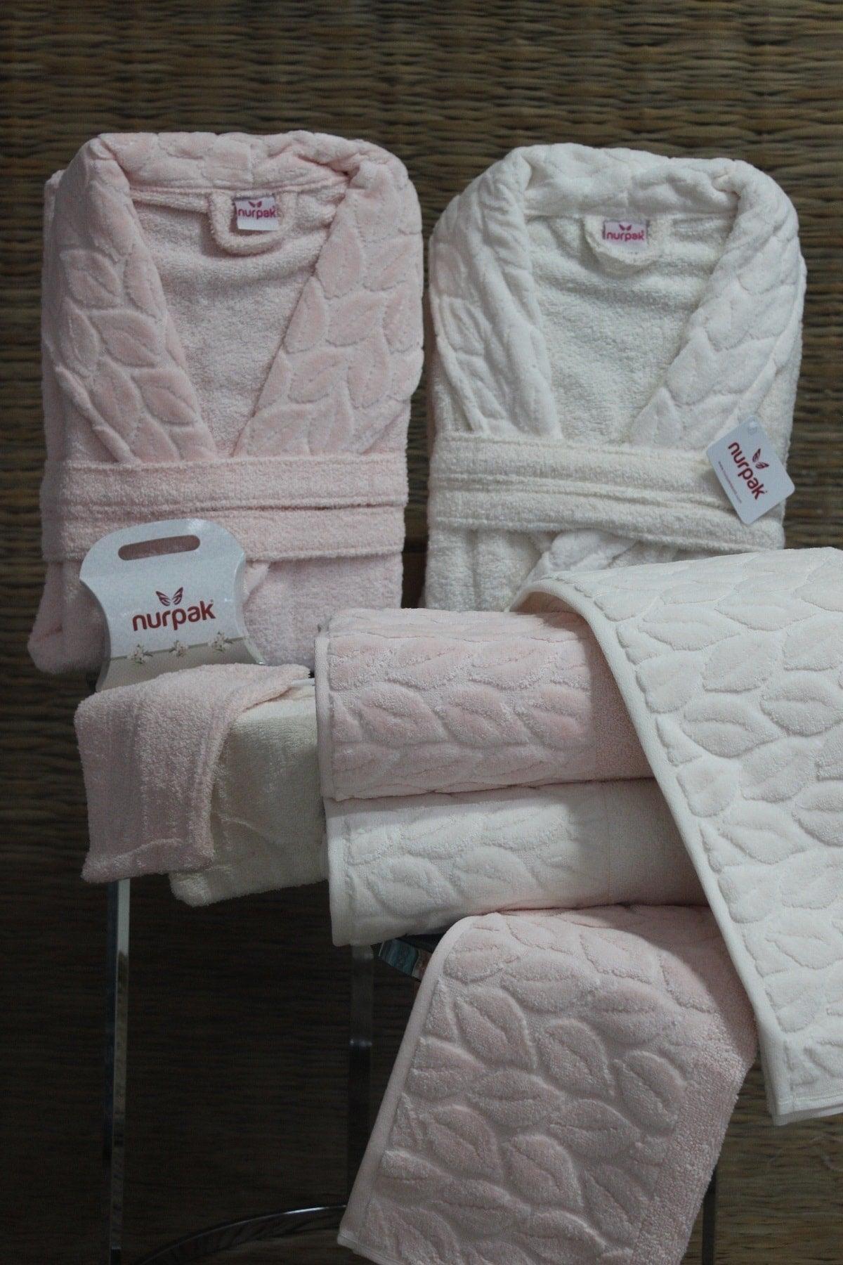 Family Bathrobe Set Set 8 Pieces 100% Cotton Powder-cream - Swordslife