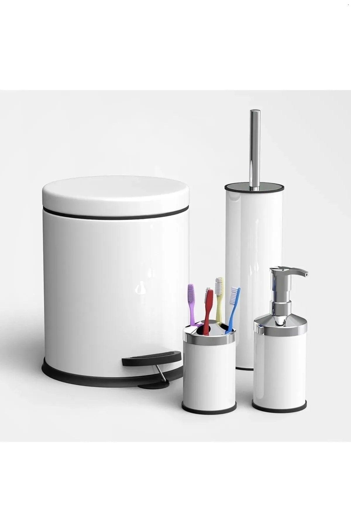 4 Pcs Bathroom Set 3 lt Metal Trash Can Set - Swordslife