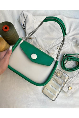 Women'S Green Cream Chain Baguette Bag