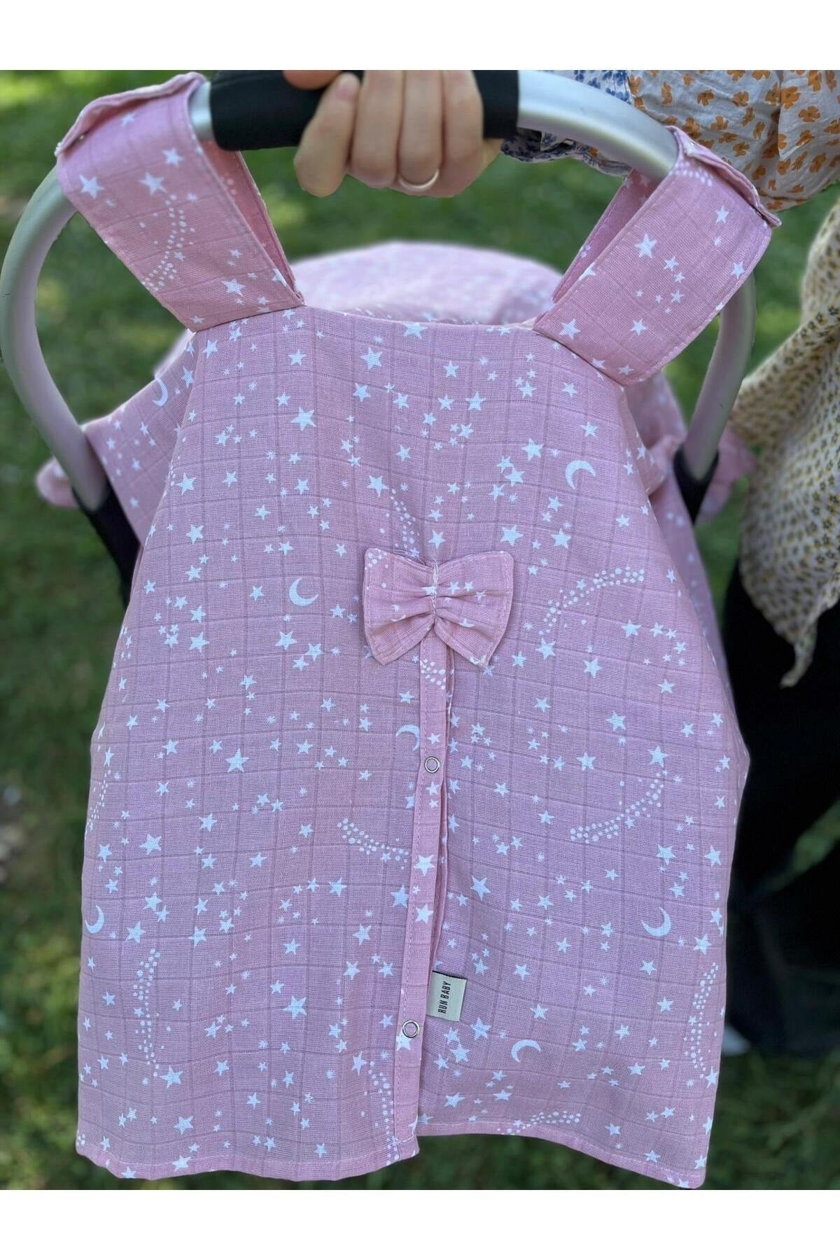 Run Baby Muslin Fabric Push-Up Stroller Cover (Pink Yildiz) 75X100Cm