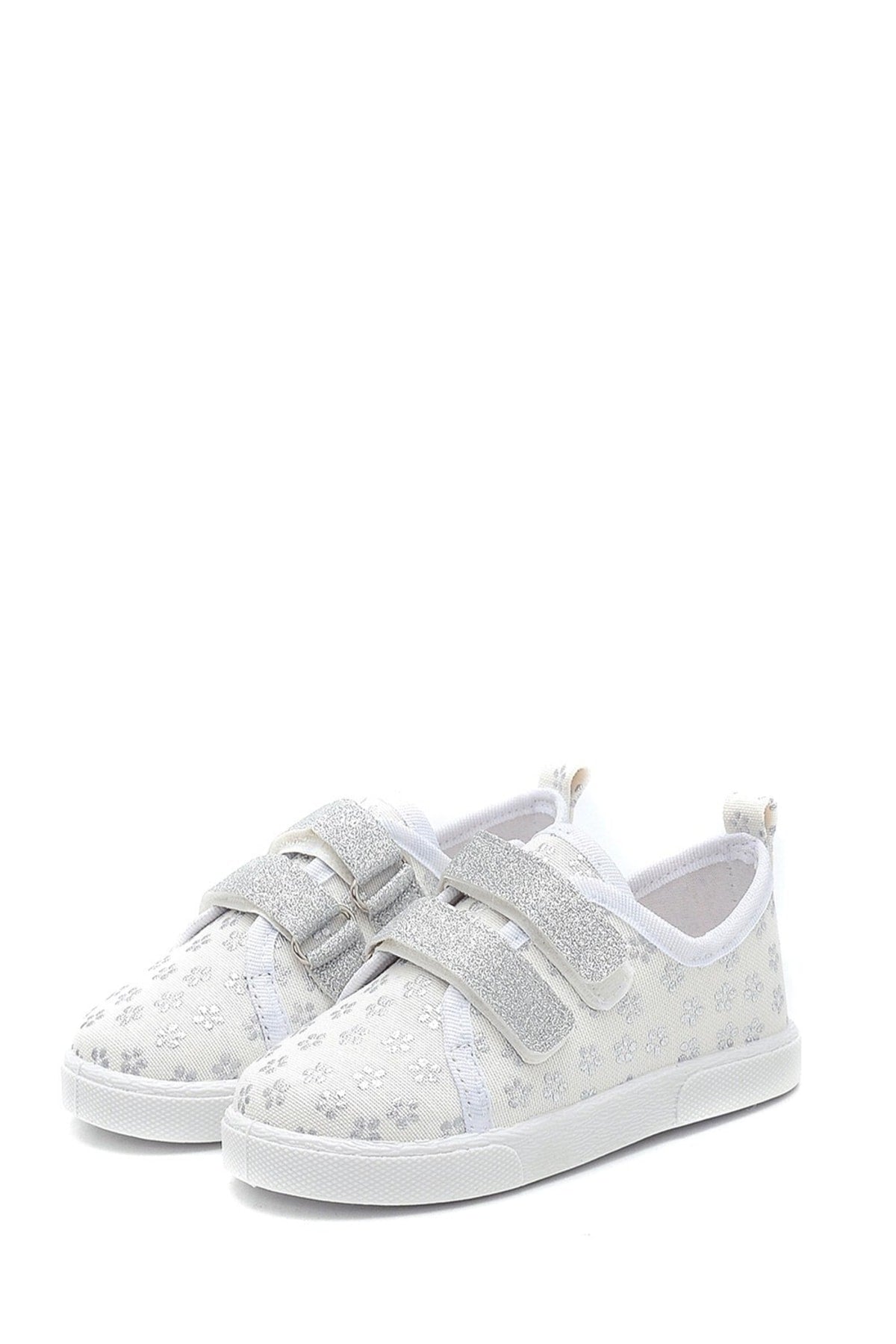 Double Velcro Silver Flower Linen Sports Children'S Shoes-Silver-F-4003
