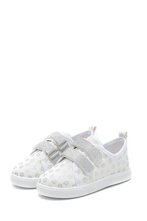 Double Velcro Silver Flower Linen Sports Children'S Shoes-Silver-F-4003
