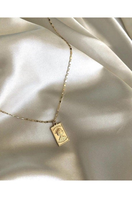 Women's Gold Plated Elizabeth Detailed Plate Necklace - Swordslife