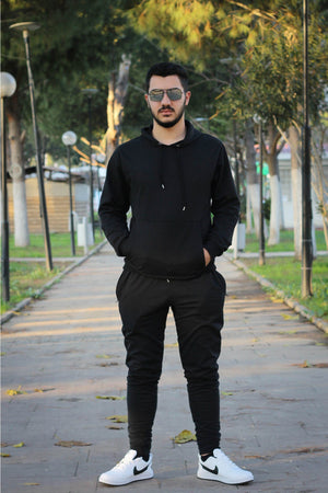 Hooded Kangaroo Pocket Cotton Men'S Tracksuit Set