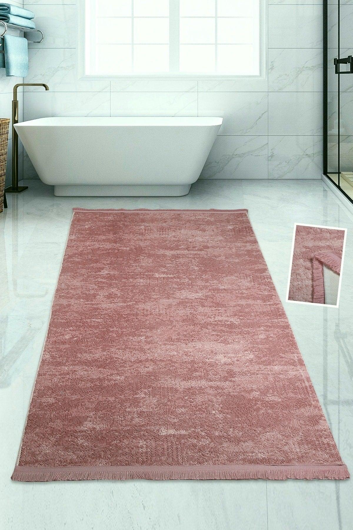 Nova Pink 100x200 Cm Cotton Non-Slip Base Plush Bath Mat Big Tassels Bathroom Rug - Swordslife