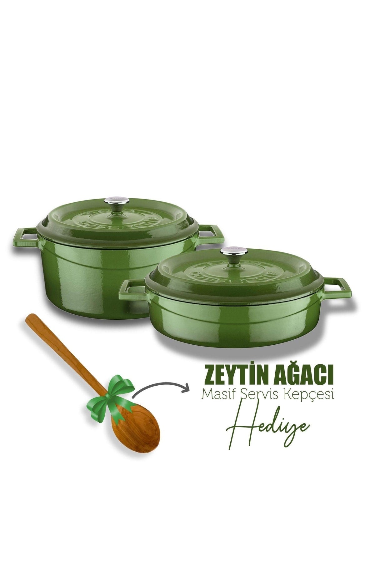 Cast Iron Round Deep And Shallow 5 Piece Cookware Set Green