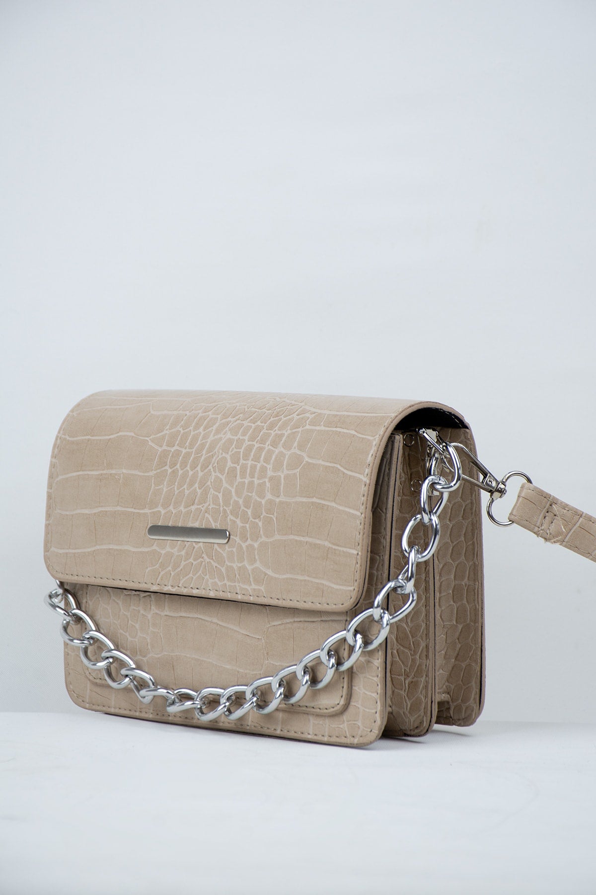Mink Women Crocodile Patterned Clutch Baguette Chain Strap Bag