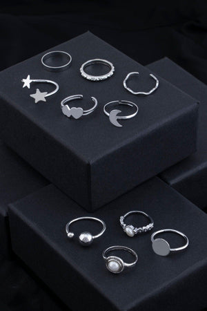 Pearl Detailed Star And Crescent Figure 10 Ring Combination 006 - Swordslife