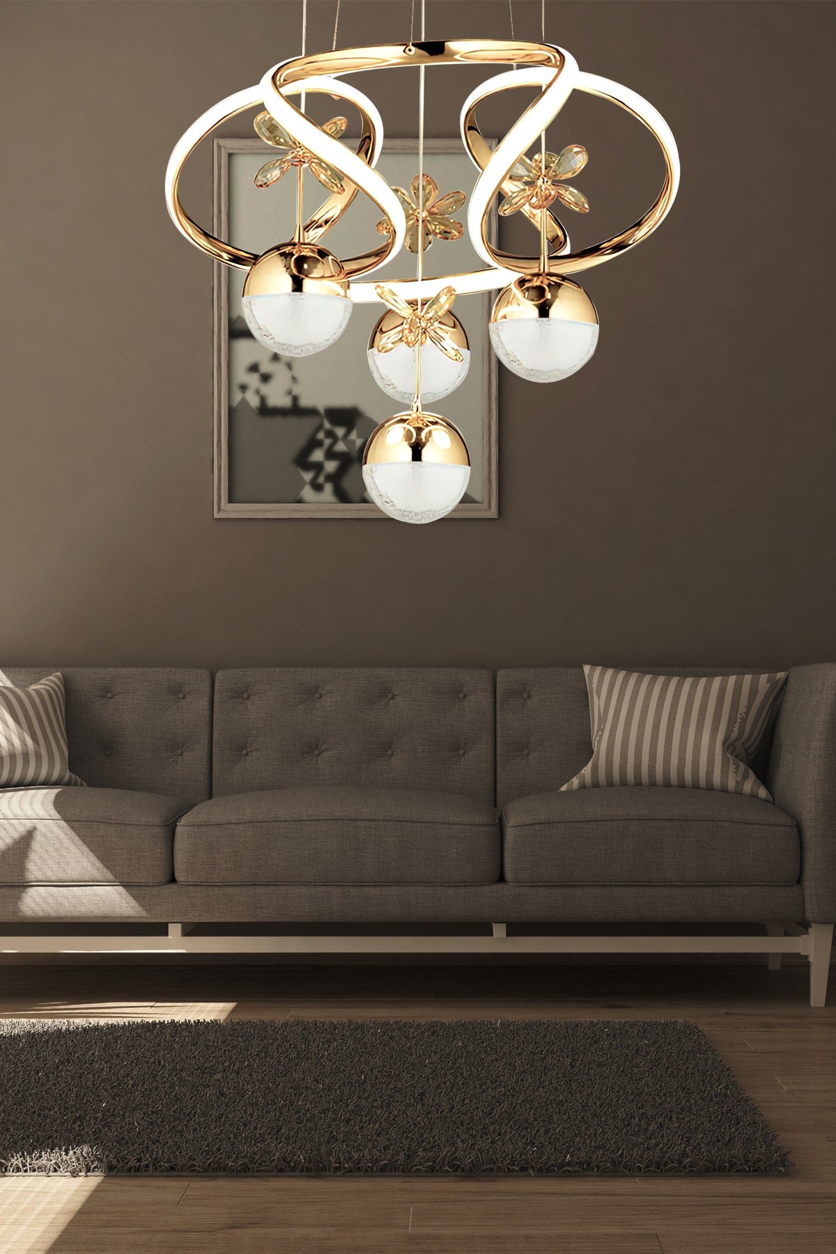 Modern Pendant Lamp Crystal Stone Led Chandelier With Dimmer Control Gold Yellow Led Chandelier 3 Colors