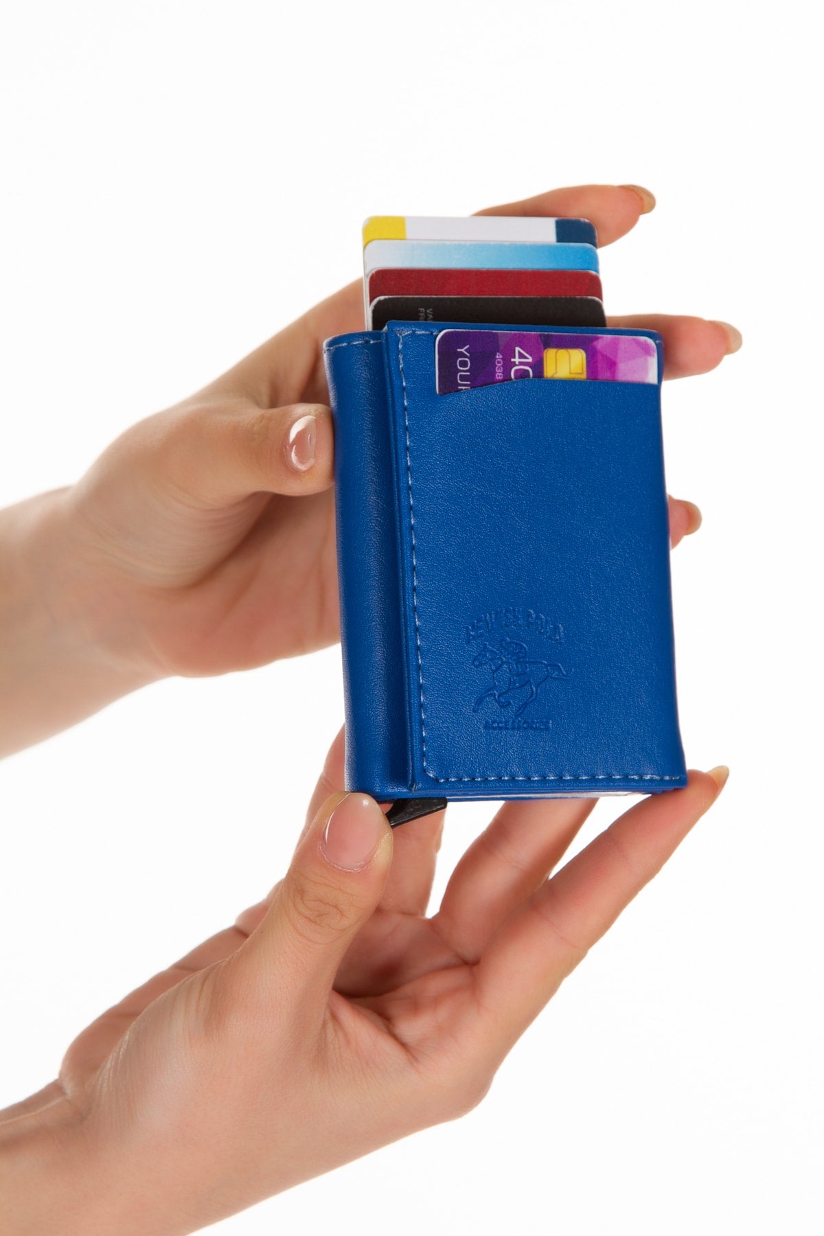 Men's Leather Aluminum Mechanism Sliding Card Holder Wallet with Paper Money Compartment (7,5x10cm)