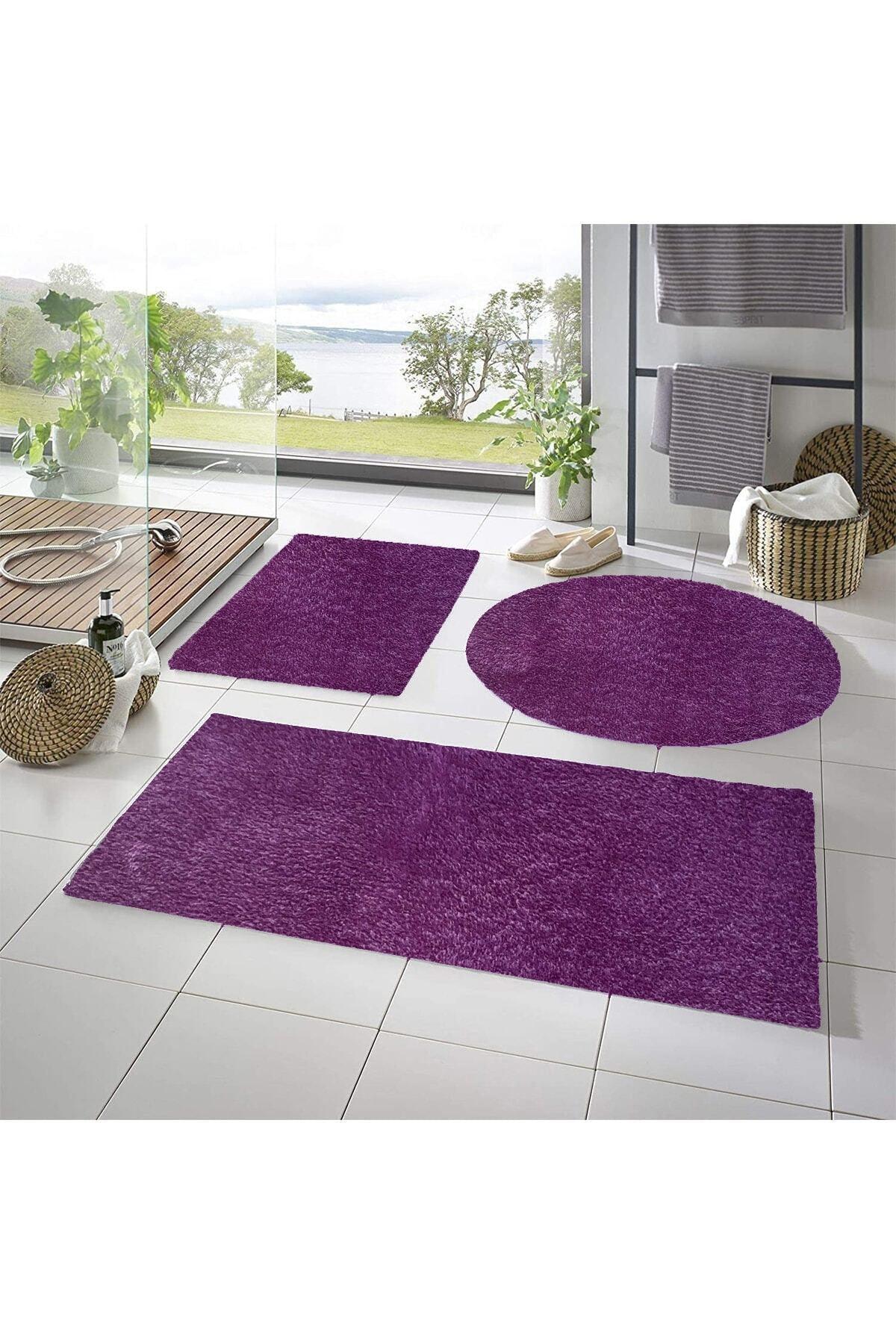 Senora Xl Large Size Post Plush Bath Mat Triple Set Non-Slip Gel Base Lilac Color. - Swordslife