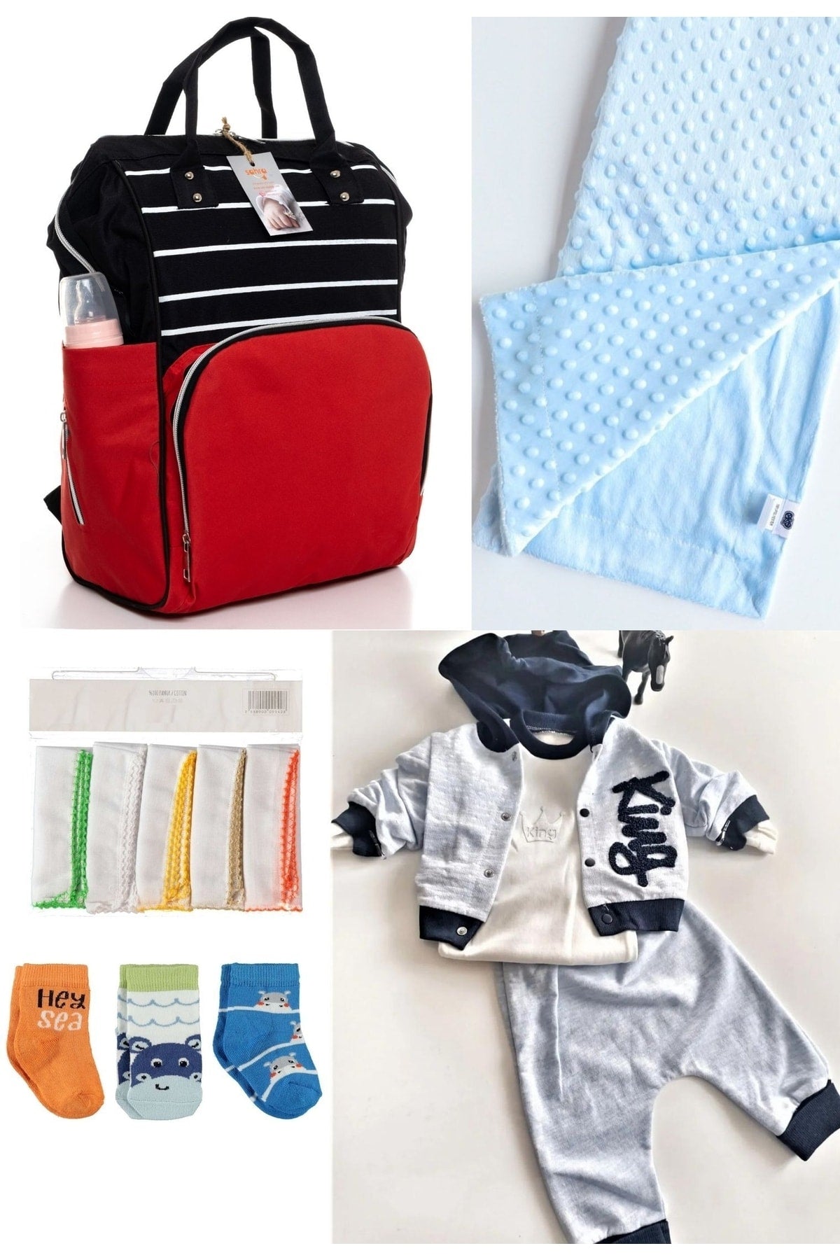 5 Piece Maternity Set (Baby Care Backpack, Hospital Exit, Chickpea Blanket, 10 Wipes and 3 Socks)