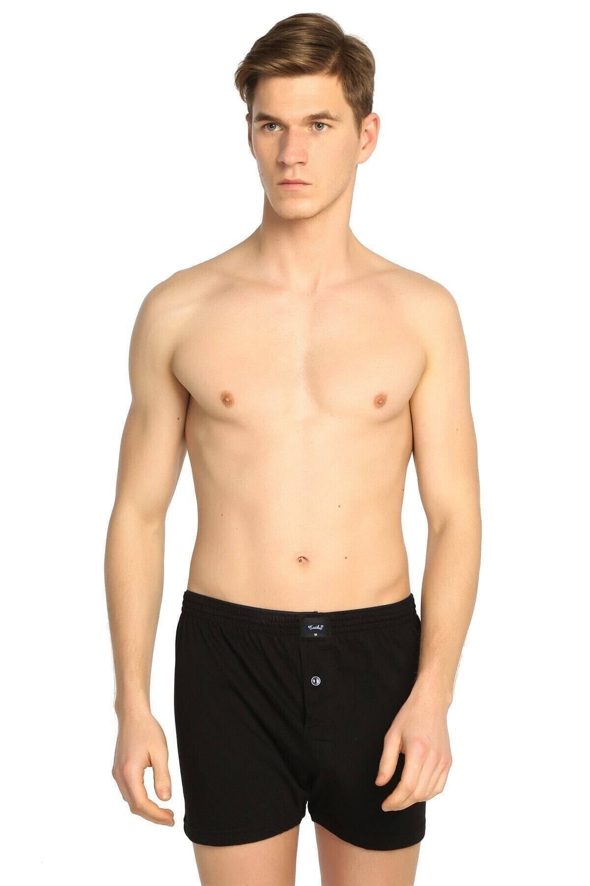Men'S Black 6-Pack Combed Buttoned Boxer Elf568T0117Ccm6