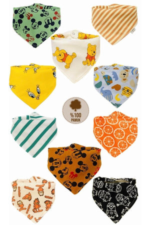 Unisex Baby Organic Fabric Double Layer Patterned Foulard Bib - Drooling Bib 10 Pcs