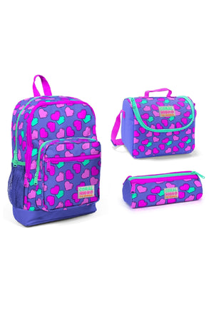Kids Lavender Pink Heart Patterned Triple School Bag Set