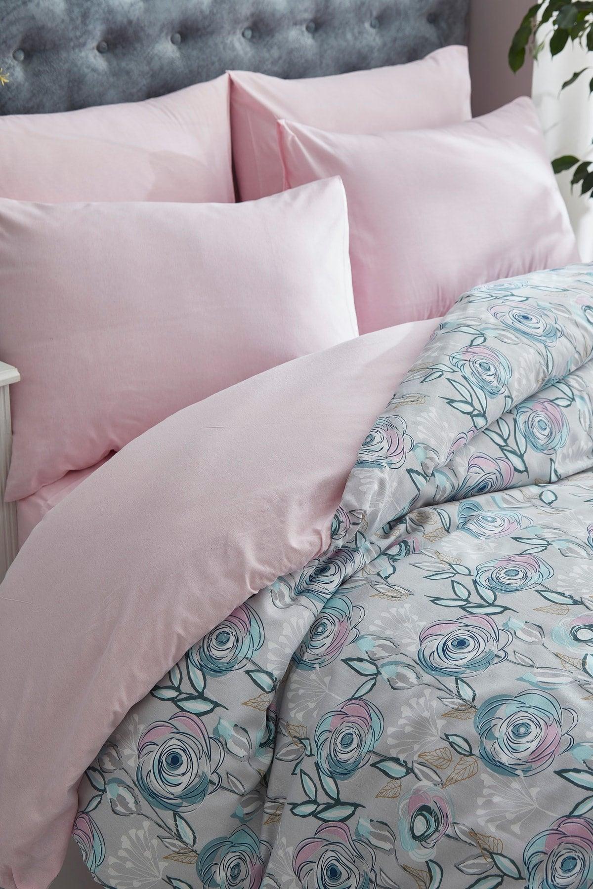 Rose Garden Powder Pink Double Cotton Duvet Cover Set - Swordslife