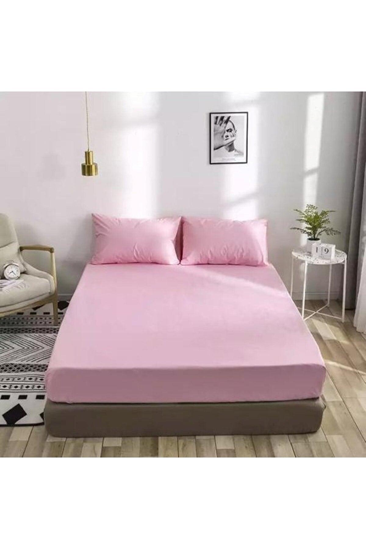 Single Elastic Bed Sheet And Pillowcase Pink - Swordslife