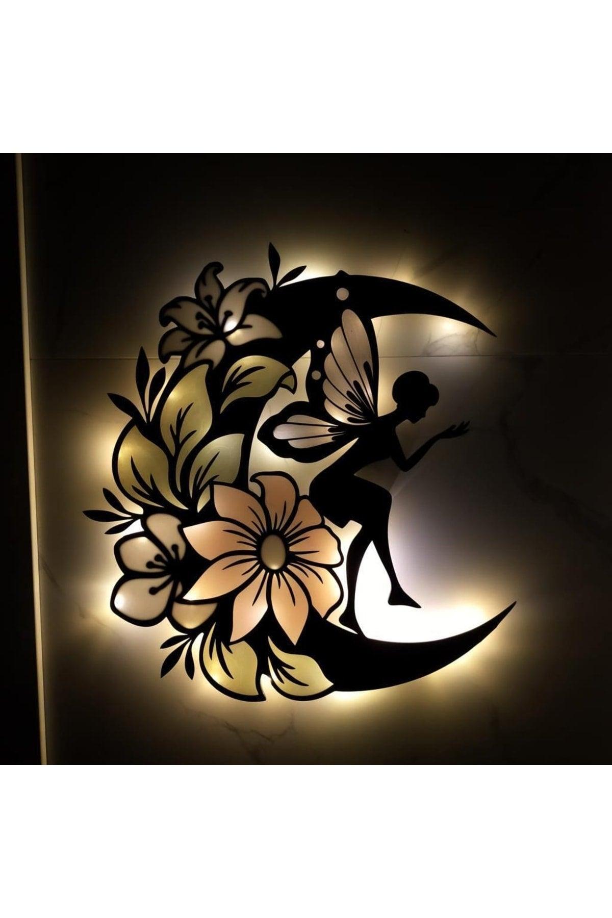 Epoxy Wooden Flower Moon Fairy Figure Wall Decor Night Lamp 68 Cm - Swordslife