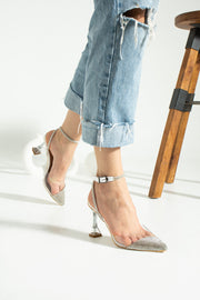 White Transparent Stone Women'S Evening Dress Heeled Shoes